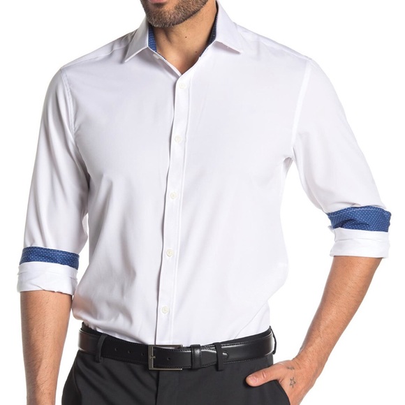 Solid Long Sleeve 4-Way Stretch Slim Fit Shirt - Picture 1 of 5